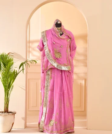Zardozi Kundan Handwork Pink Poshak