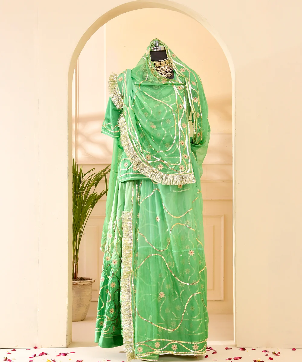Tari Jaal Work Shaded Green Poshak