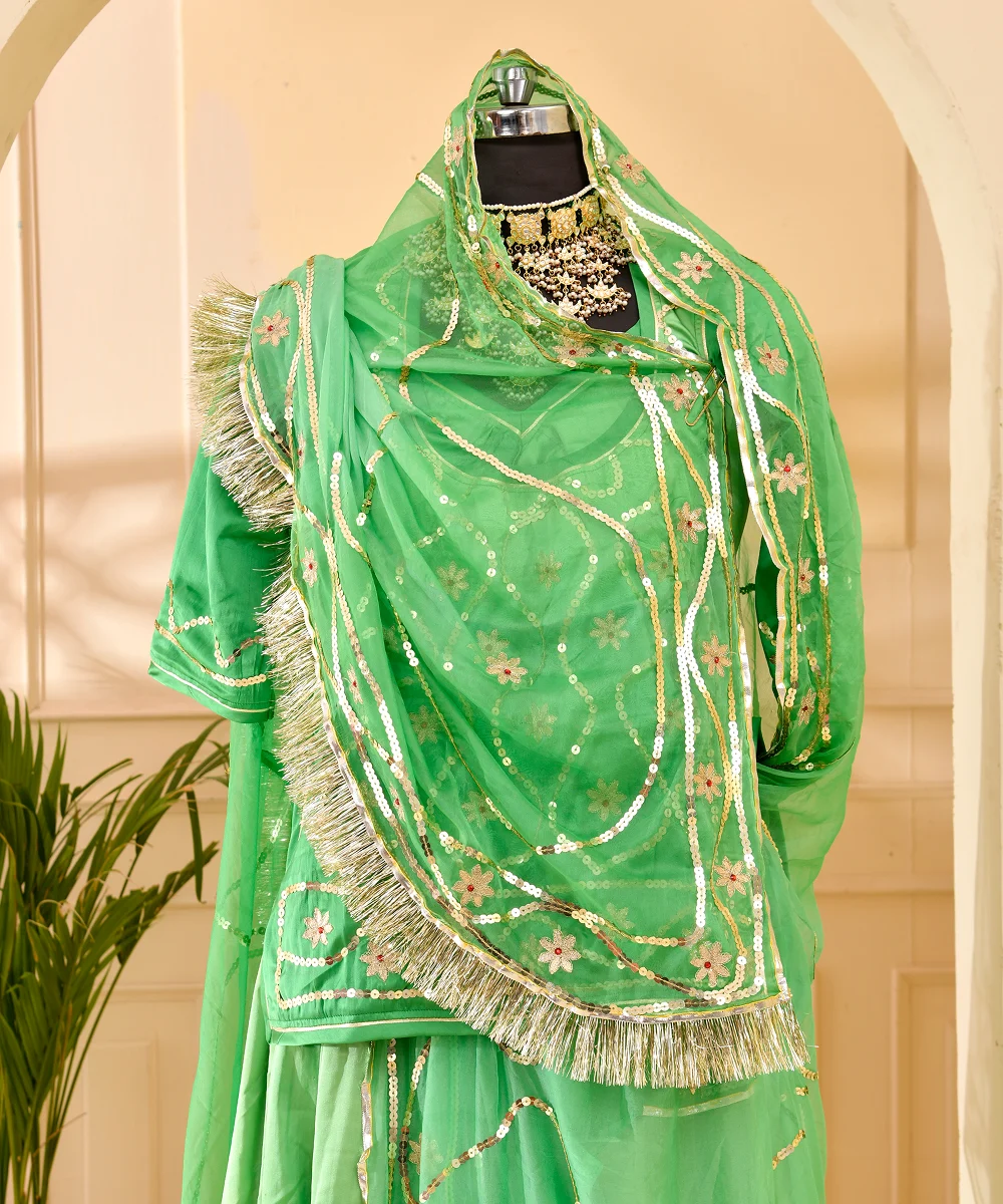 Tari Jaal Work Shaded Green Poshak - Image 2