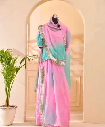 Aari Resham Tari Handwork Sea Green Pink Poshak