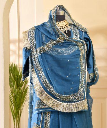 Aari Tari Border Work Sky Blue Poshak