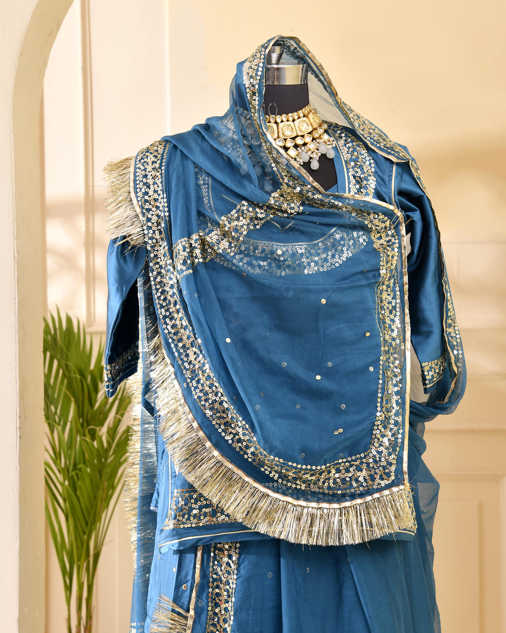 Aari Tari Border Work Sky Blue Poshak