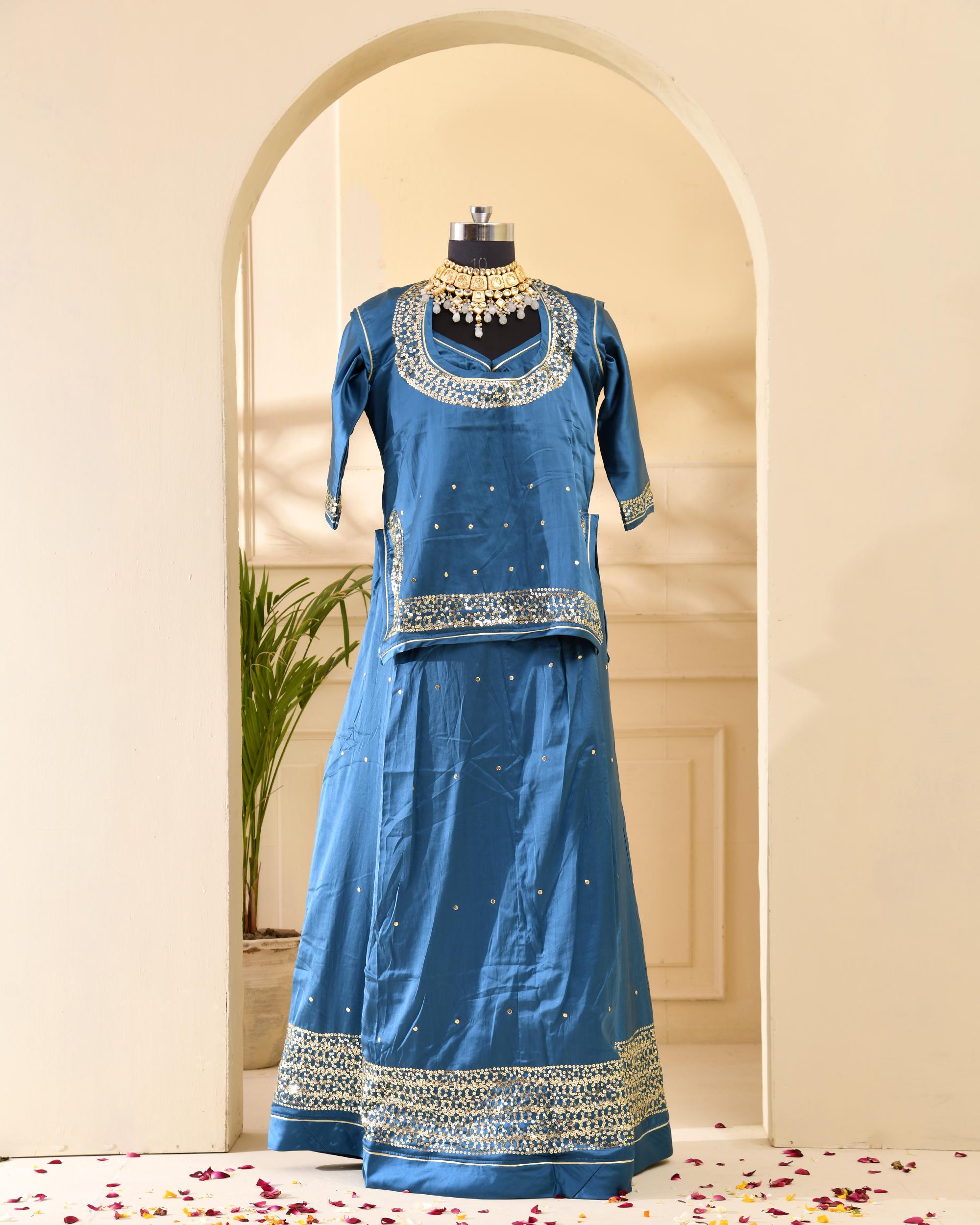 Aari Tari Border Work Sky Blue Poshak - Image 2