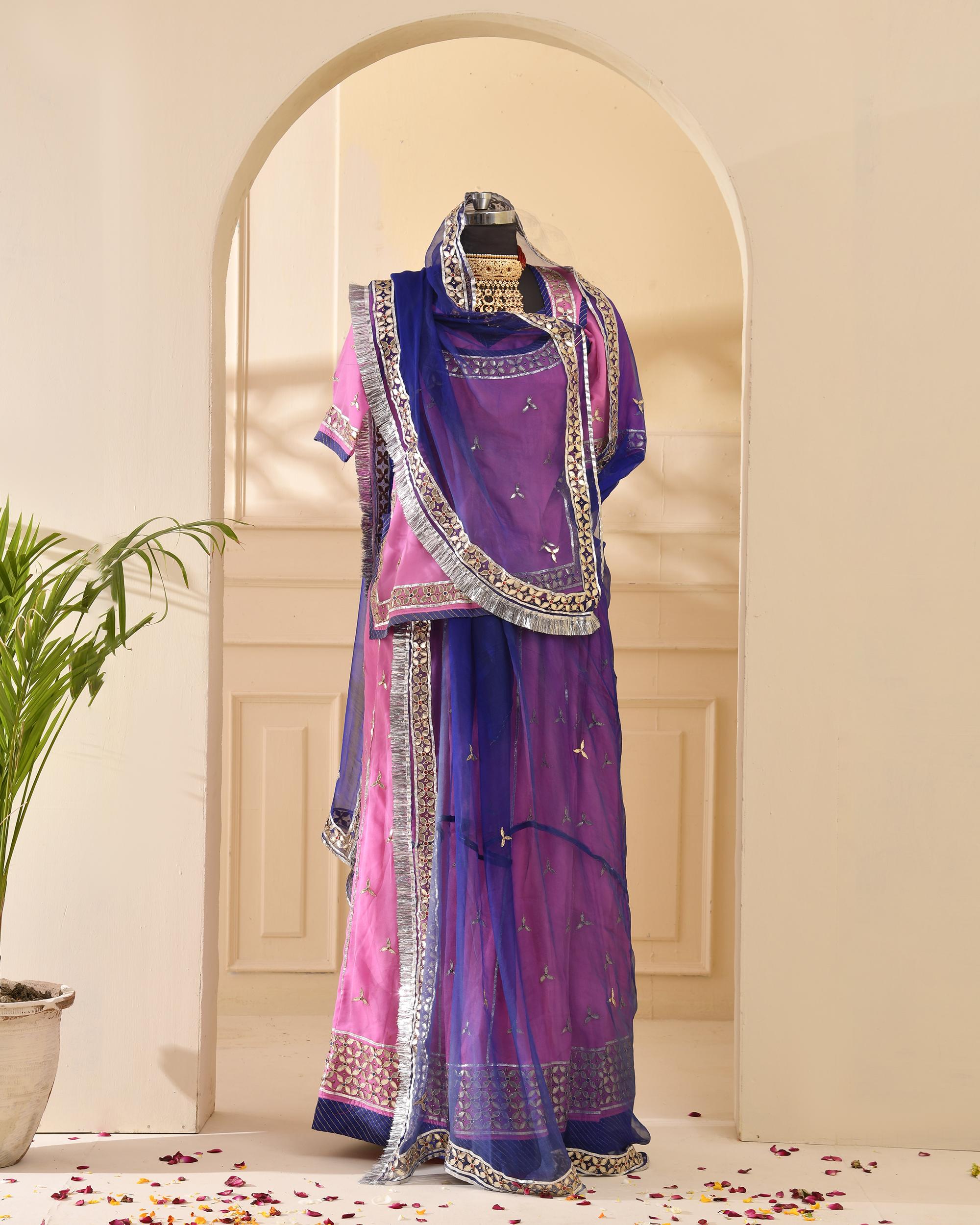Gotta Patti Handwork Royal Blue Pink Poshak - Image 3