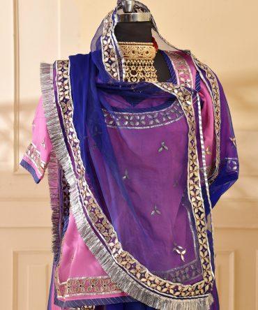 Gotta Patti Handwork Royal Blue Pink Poshak