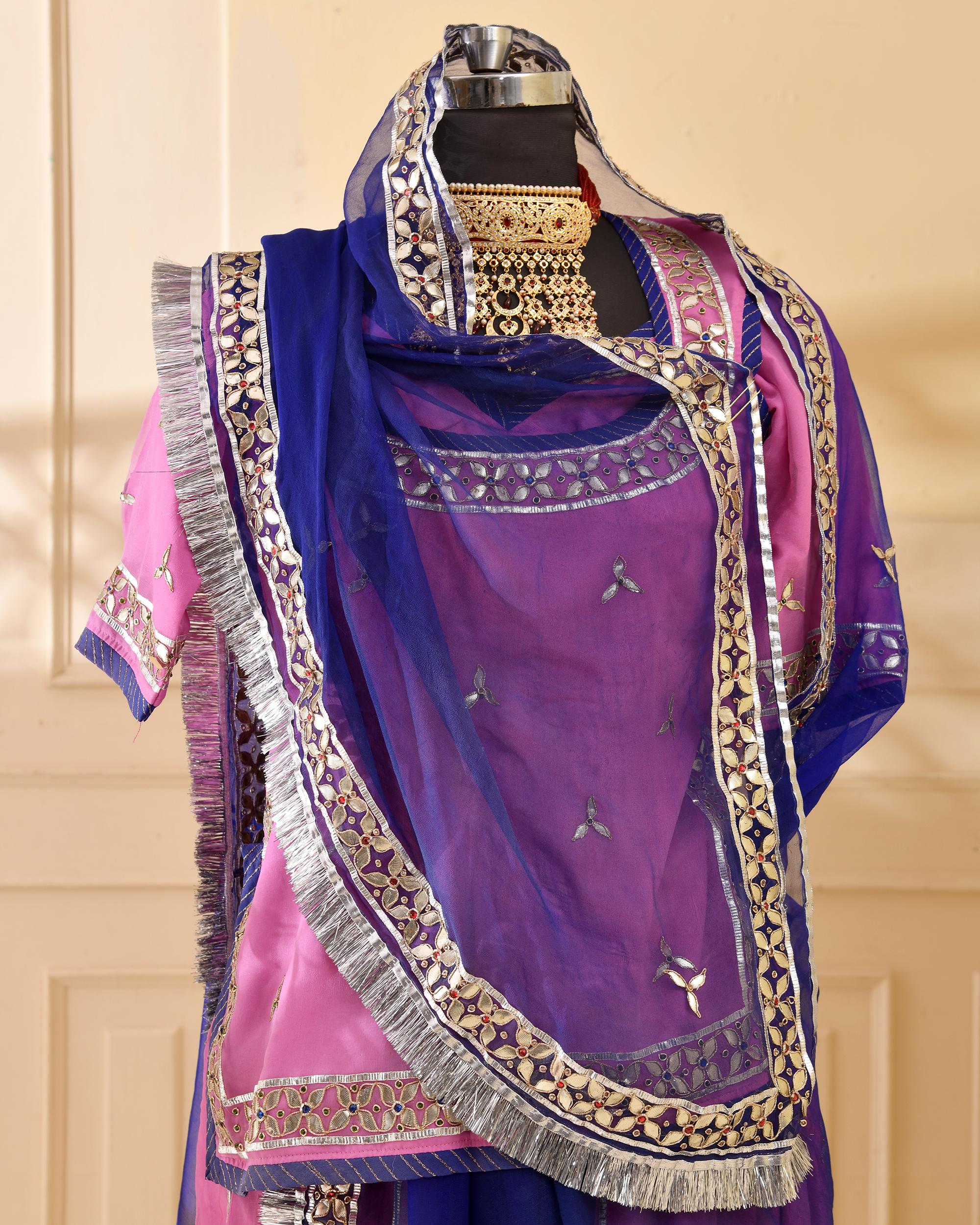Gotta Patti Handwork Royal Blue Pink Poshak