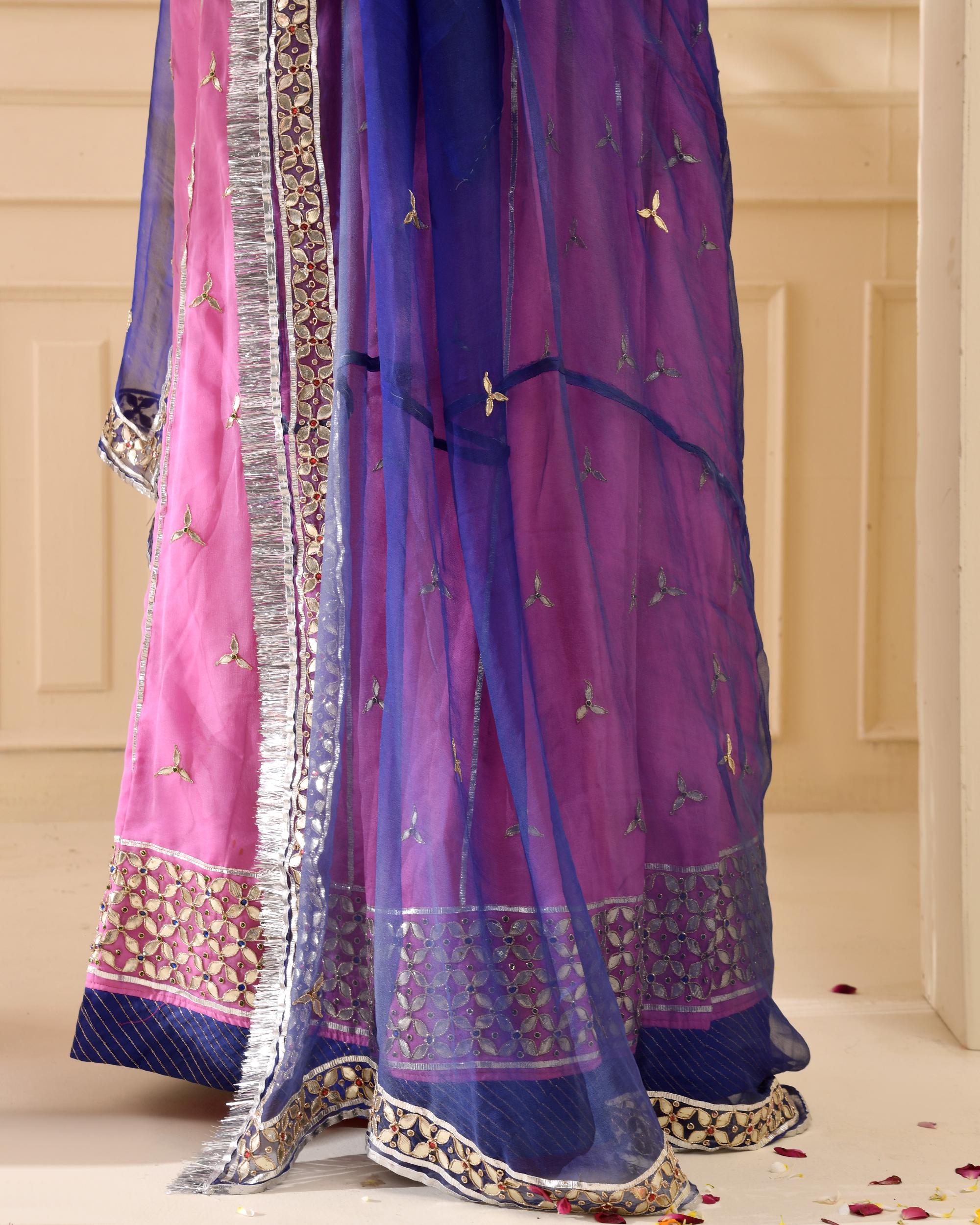 Gotta Patti Handwork Royal Blue Pink Poshak - Image 2