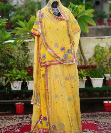 Handpaint-zardozi yellow poshak