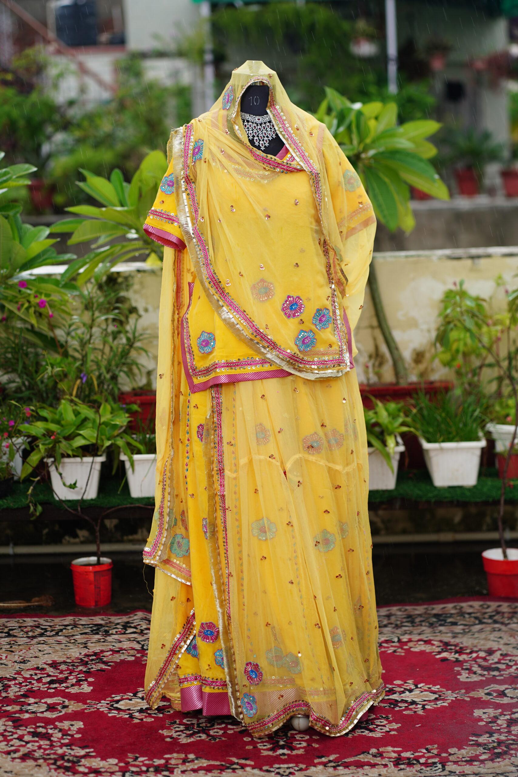 Handpaint-zardozi yellow poshak