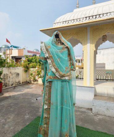 Turquoise Green zardozi work poshak