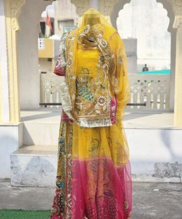 YELLOW-PINK PEACOCK ZARDOZI HAND WORK POSHAK
