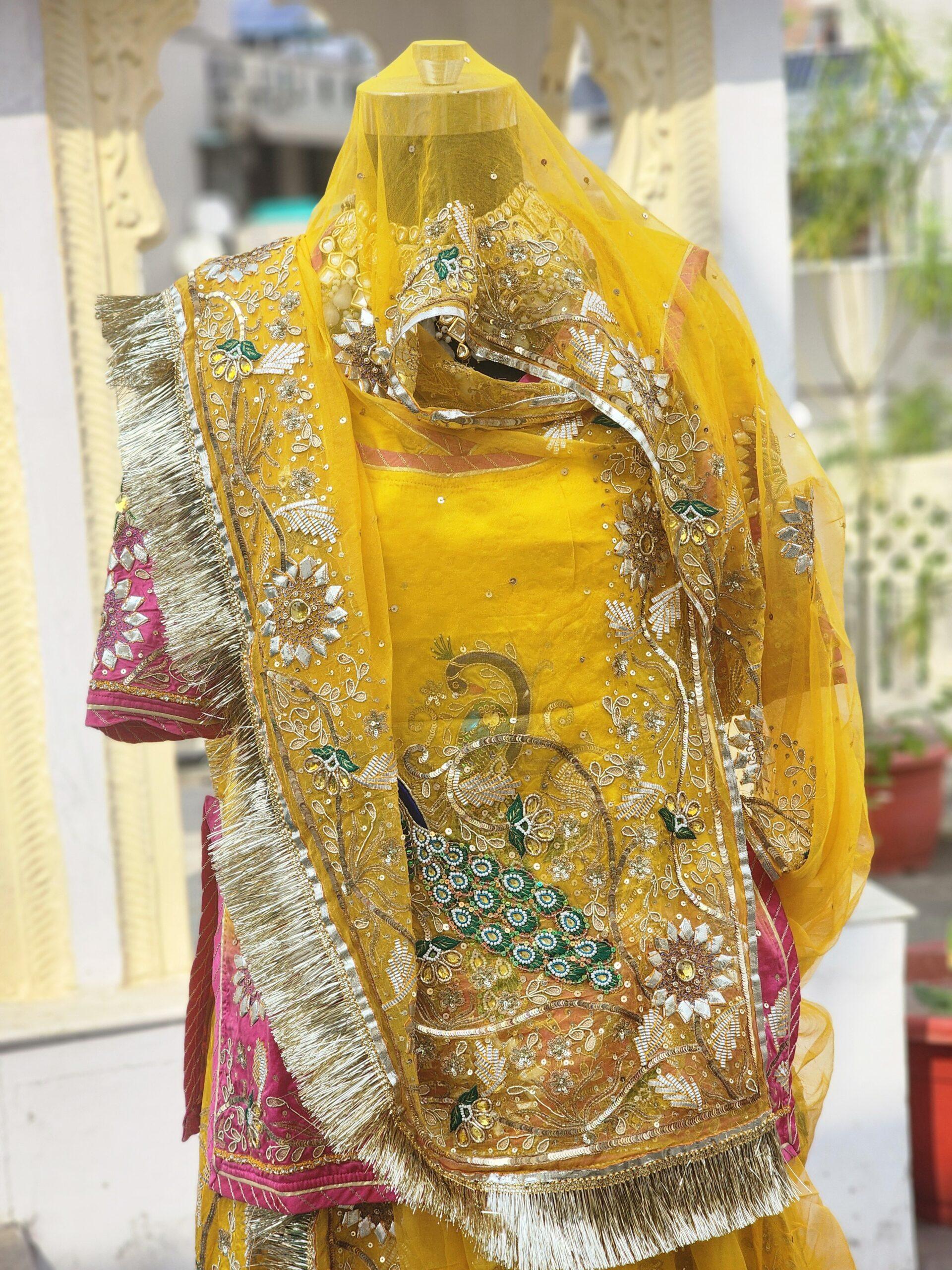 YELLOW-PINK PEACOCK ZARDOZI HAND WORK POSHAK - Image 3