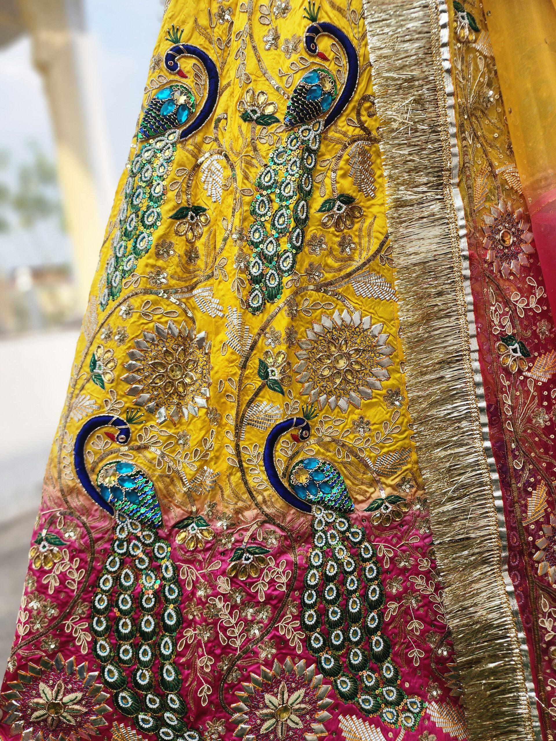 YELLOW-PINK PEACOCK ZARDOZI HAND WORK POSHAK - Image 4