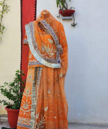 Orange zardozi hand work poshak